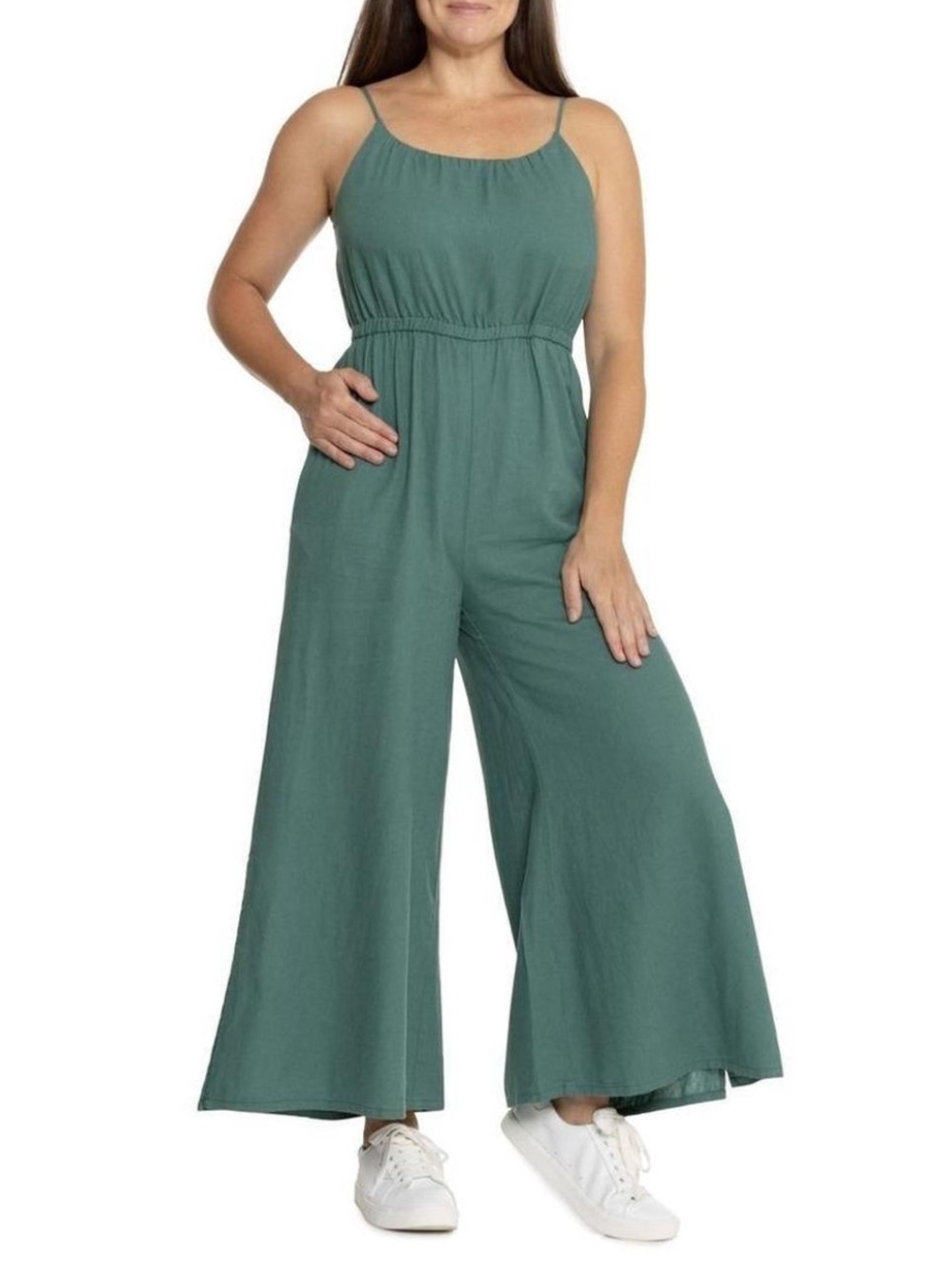 Haute Hippie Linen Sleeveless Wide Leg Jumpsuit XS Green Boho Beach Vacation